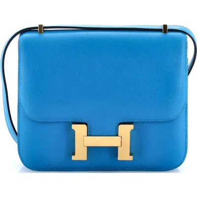 Pre-owned Hermes  Hermes Constance Bag Evercolor 18 In Blue