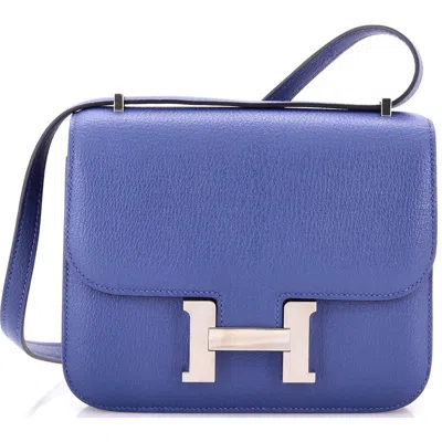 Pre-owned Hermes  Hermes Constance Bag Verso Chevre Mysore 18 In Blue