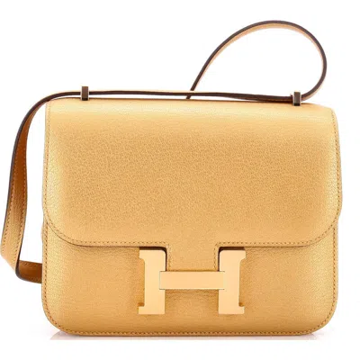 Pre-owned Hermes  Hermes Constance Nm Bag Metallic Chevre Chamkilight 18 In Gold