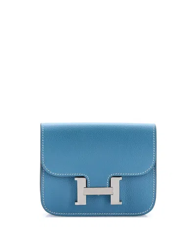 Pre-owned Pre-owned Hermes  Hermes Constance Slim Wallet Evercolor In Blue