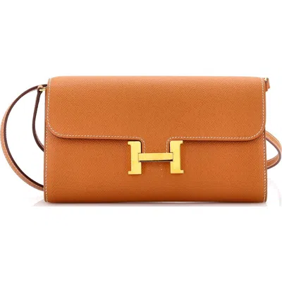 Pre-owned Hermes  Hermes Constance To Go Wallet Epsom In Brown