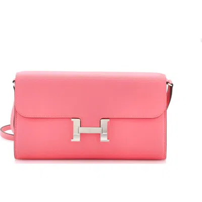Pre-owned Hermes  Hermes Constance To Go Wallet Evercolor In Pink