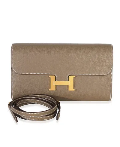 Pre-owned Pre-owned Hermes  Hermes Constance Wallet To Go Leather Handbag In Gray