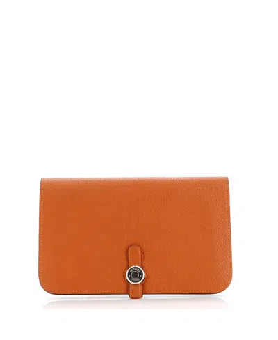 Pre-owned Hermes  Hermes Dogon Duo Combined Wallet Leather In Orange