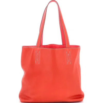 Pre-owned Hermes  Hermes Double Sens Tote Veau Sikkim 28 In Red