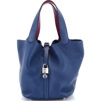 Pre-owned Hermes  Hermes Eclat Picotin Lock Bag Clemence Mm In Blue