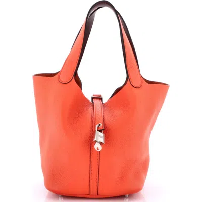Pre-owned Hermes  Hermes Eclat Picotin Lock Bag Clemence Mm In Orange