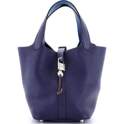 Pre-owned Hermes  Hermes Eclat Picotin Lock Bag Clemence With Swift Pm In Blue