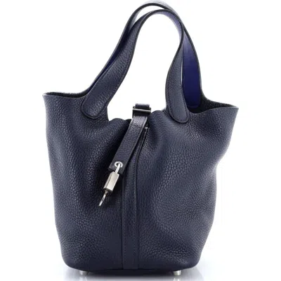 Pre-owned Hermes  Hermes Eclat Picotin Lock Bag Clemence With Swift Pm In Blue