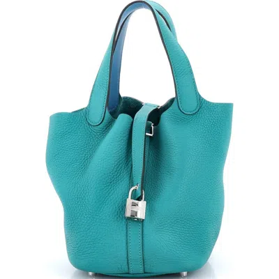 Pre-owned Hermes  Hermes Eclat Picotin Lock Bag Clemence With Swift Pm In Blue