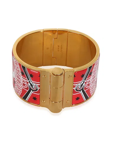 Pre-owned Pre-owned Hermes  Hermes Eperon D'or Bandana Enamel Hinged Gold Plated Bracelet
