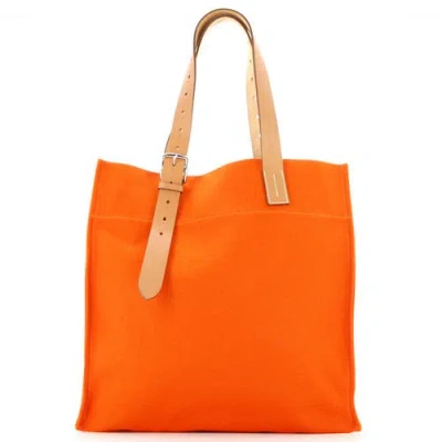Pre-owned Hermes  Hermes Etriviere Shopping Tote Toile And Leather In Orange