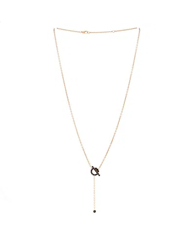 Pre-owned Pre-owned Hermes  Hermes Finesse Lariat Pendant Necklace 18k Rose Gold And Black Spinels 18 In Pink