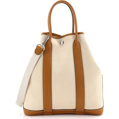 Pre-owned Hermes  Hermes Garden File Tote Toile And Leather 28 In White