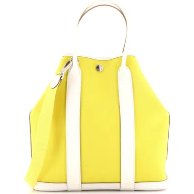 Pre-owned Hermes  Hermes Garden File Tote Toile And Leather 28 In Green