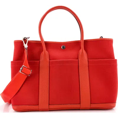 Pre-owned Hermes  Hermes Garden Party Pockets Tote Toile And Leather 36 In Red