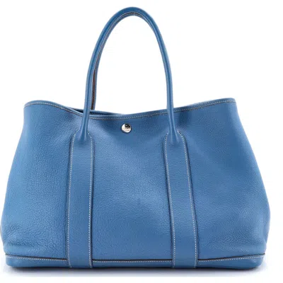 Pre-owned Hermes  Hermes Garden Party Tote Leather 36 In Blue