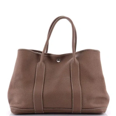 Pre-owned Hermes  Hermes Garden Party Tote Leather 36 In Brown