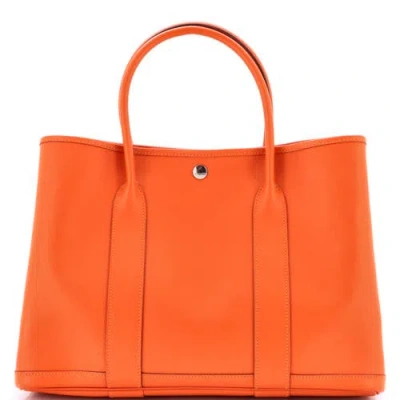Pre-owned Hermes  Hermes Garden Party Tote Leather 36 In Orange