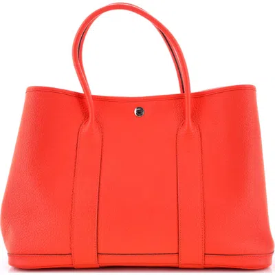 Pre-owned Hermes  Hermes Garden Party Tote Leather With Printed Interior 36 In Orange