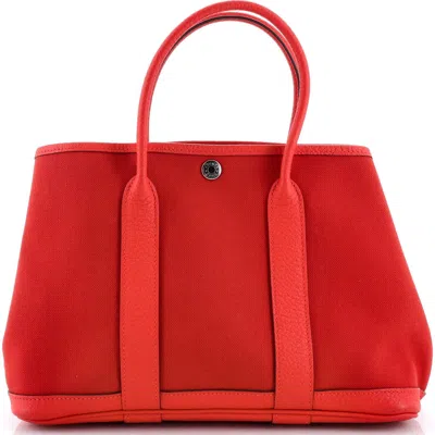 Pre-owned Hermes  Hermes Garden Party Tote Toile And Leather 30 In Red