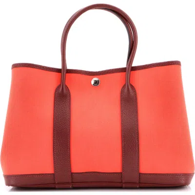Pre-owned Hermes  Hermes Garden Party Tote Toile And Leather 30 In Red