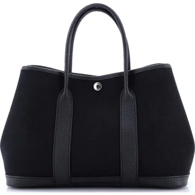 Pre-owned Hermes  Hermes Garden Party Tote Toile And Leather 30 In Black