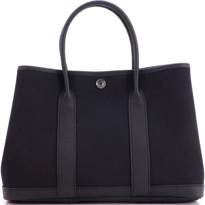 Pre-owned Hermes  Hermes Garden Party Tote Toile And Leather 30 In Black