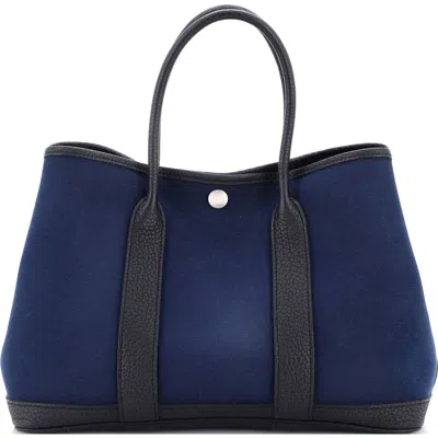 Pre-owned Hermes  Hermes Garden Party Tote Toile And Leather 30 In Blue