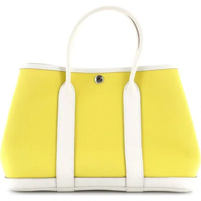 Pre-owned Hermes  Hermes Garden Party Tote Toile And Leather 30 In Yellow