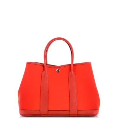 Pre-owned Hermes  Hermes Garden Party Tote Toile And Leather 30 In Orange