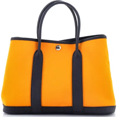 Pre-owned Hermes  Hermes Garden Party Tote Toile And Leather 30 In Orange