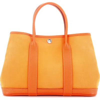 Pre-owned Hermes  Hermes Garden Party Tote Toile And Leather 30 In Orange