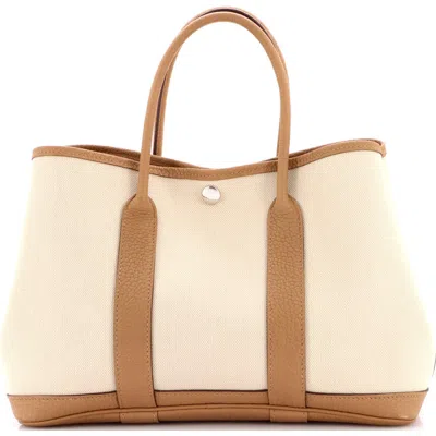Pre-owned Hermes  Hermes Garden Party Tote Toile And Leather 30 In Neutral