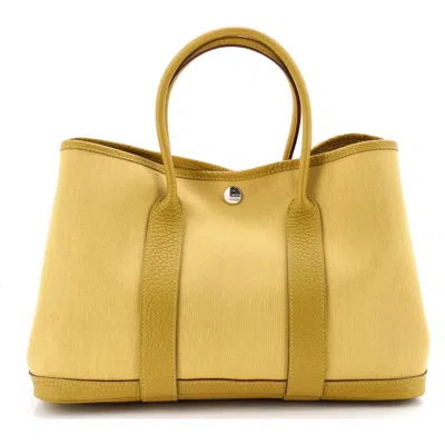 Pre-owned Hermes  Hermes Garden Party Tote Toile And Leather 30 In Yellow