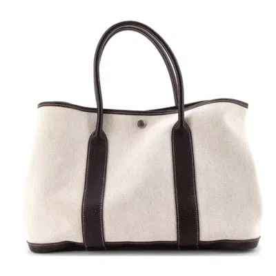 Pre-owned Hermes  Hermes Garden Party Tote Toile And Leather 36 In White