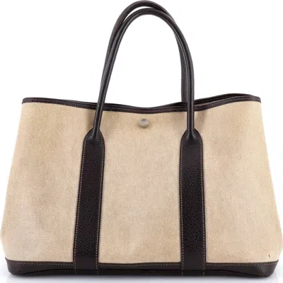 Pre-owned Hermes  Hermes Garden Party Tote Toile And Leather 36 In Sand