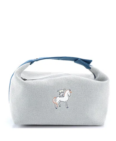 Pre-owned Pre-owned Hermes  Hermes Gm Bride-a-brac Cabriole Travel Case Toile In Blue