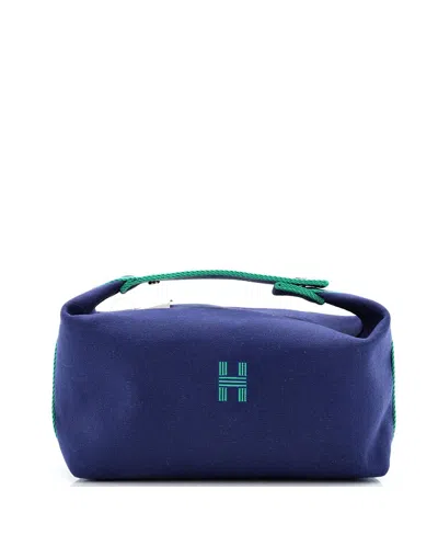 Pre-owned Pre-owned Hermes  Hermes Gm Bride-a-brac Travel Case Toile In Blue
