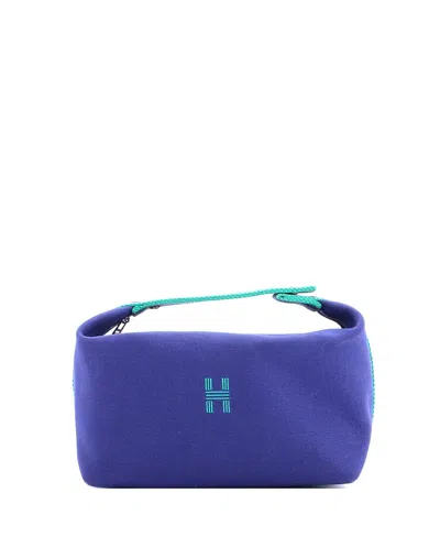 Pre-owned Pre-owned Hermes  Hermes Gm Bride-a-brac Travel Case Toile In Blue