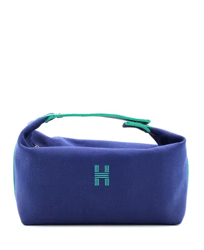 Pre-owned Pre-owned Hermes  Hermes Gm Bride-a-brac Travel Case Toile In Blue/ Blue/ Green