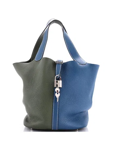 Pre-owned Pre-owned Hermes  Hermes Gm Casaque Picotin Lock Bag Clemence In Multicolor/ Blue/ Green