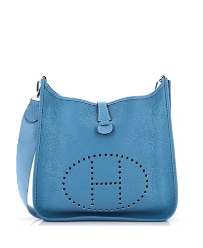 Pre-owned Pre-owned Hermes  Hermes Gm Evelyne Bag Gen I Clemence In Blue