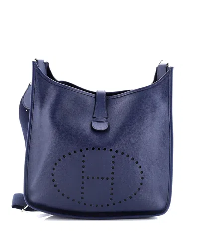 Pre-owned Pre-owned Hermes  Hermes Gm Evelyne Bag Gen Iii Clemence In Blue