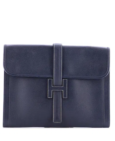 Pre-owned Pre-owned Hermes  Hermes Gm Jige Clutch Courchevel In Blue