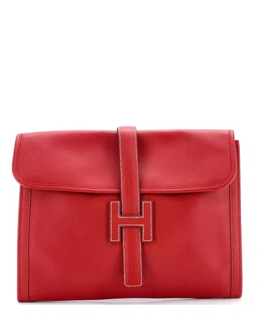 Pre-owned Pre-owned Hermes  Hermes Gm Jige Clutch Epsom In Red