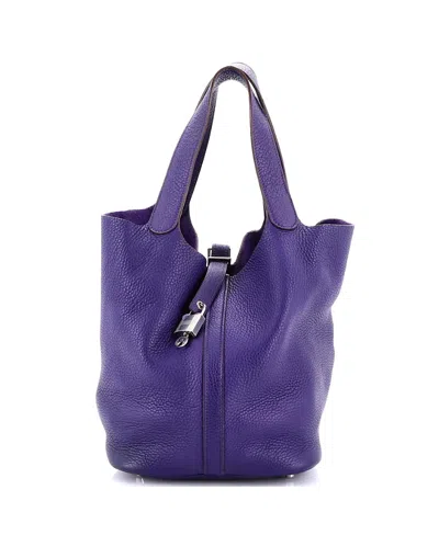 Pre-owned Pre-owned Hermes  Hermes Gm Picotin Lock Bag Clemence In Purple