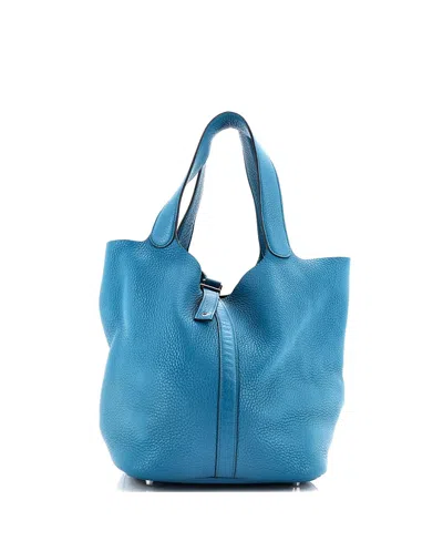 Pre-owned Pre-owned Hermes  Hermes Gm Picotin Lock Bag Clemence In Blue