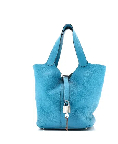 Pre-owned Pre-owned Hermes  Hermes Gm Picotin Lock Bag Clemence In Blue