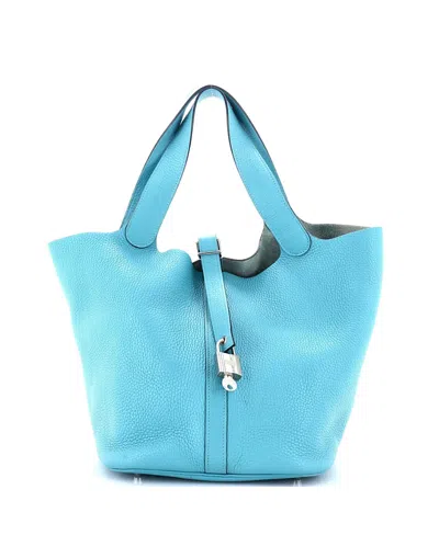 Pre-owned Pre-owned Hermes  Hermes Gm Picotin Lock Bag Clemence In Blue